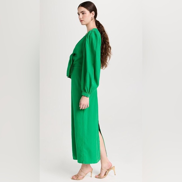 Young Fabulous & Broke Linen Caza Midi Long Sleeve Green Dress size M *NWOT* - Picture 4 of 15